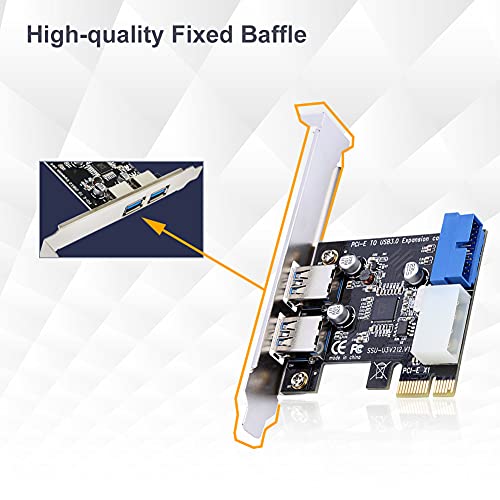 Pomya PCI-E to USB 3.0 PCI Express Card, 5 Gbps 2-Port PCIe to USB Expansion Card Adapter with Front 19PIN Power Connector Interface for Desktops - Image 2
