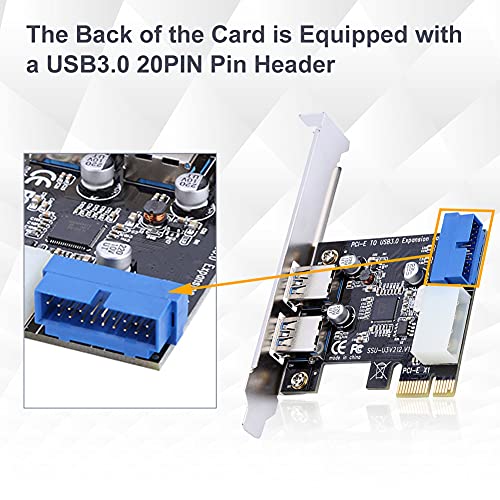 Pomya PCI-E to USB 3.0 PCI Express Card, 5 Gbps 2-Port PCIe to USB Expansion Card Adapter with Front 19PIN Power Connector Interface for Desktops - Image 3