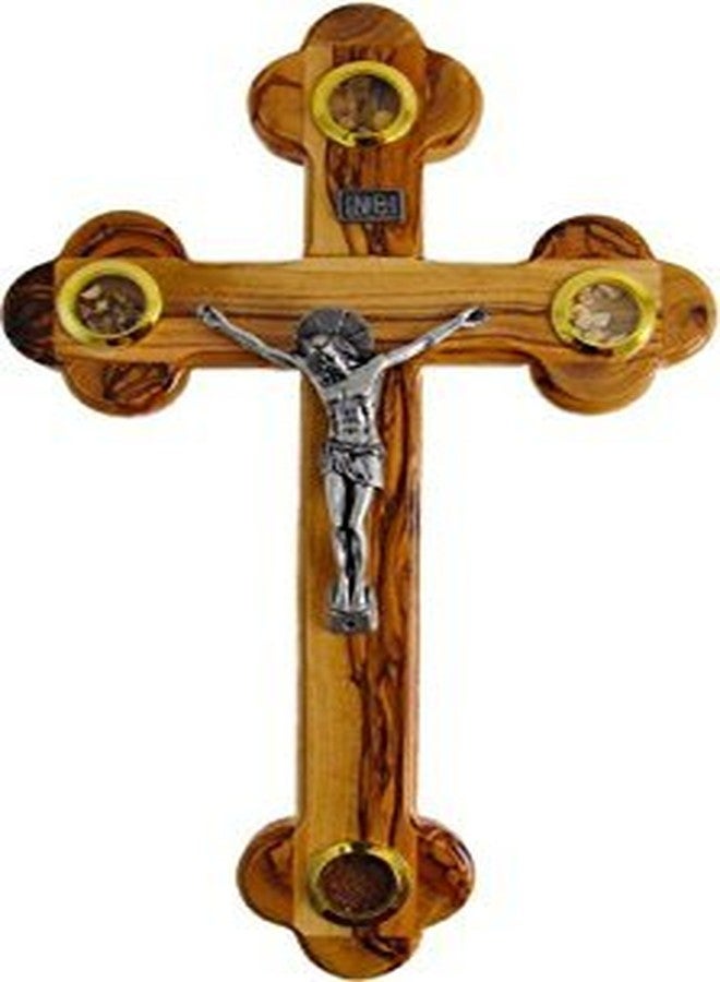 Jerusalem Medium Olive Wood Cross Crucifix with Holy Essences - Image 1