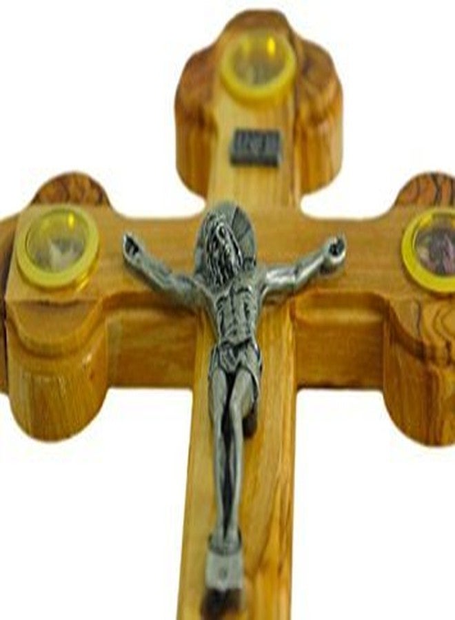 Jerusalem Medium Olive Wood Cross Crucifix with Holy Essences - Image 2