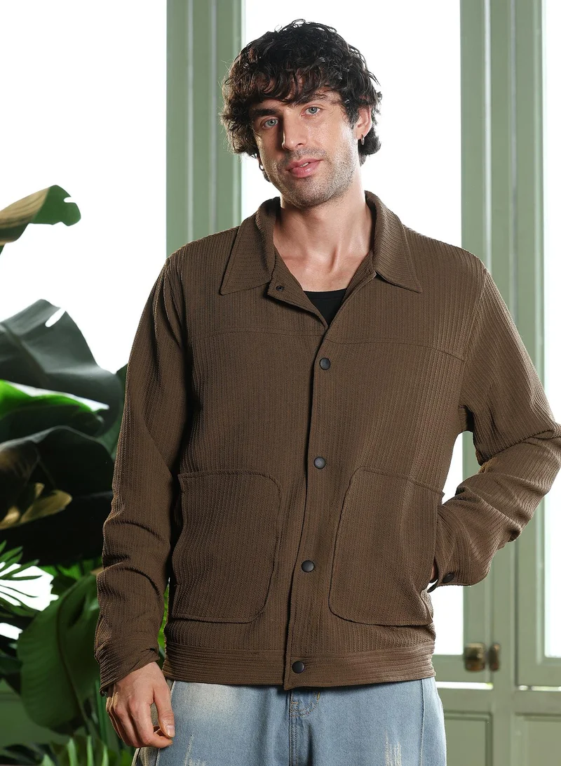 كامبوس سوترا جاكيت رجالي بنقوش مضلعة وأكمام طويلة بأزرار وياقة مدببة