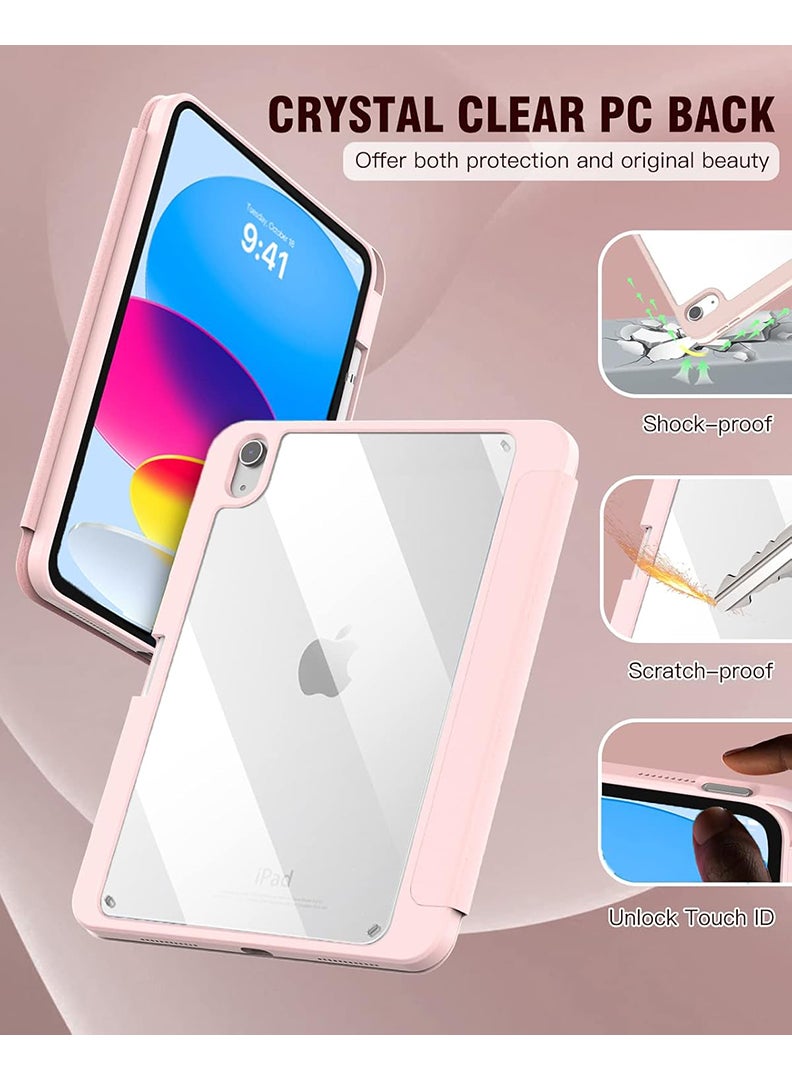 Theodor Hybrid Slim Case for iPad (A16) 11th Gen 11 Inch 2025/10th Gen 10.9 Inch 2022 Case with Pencil Holder, Shockproof Trifold Stand Protective Cover with Soft TPU Clear Back for iPad 11/ 10 Case, Auto Sleep/Wake Pink - Image 3