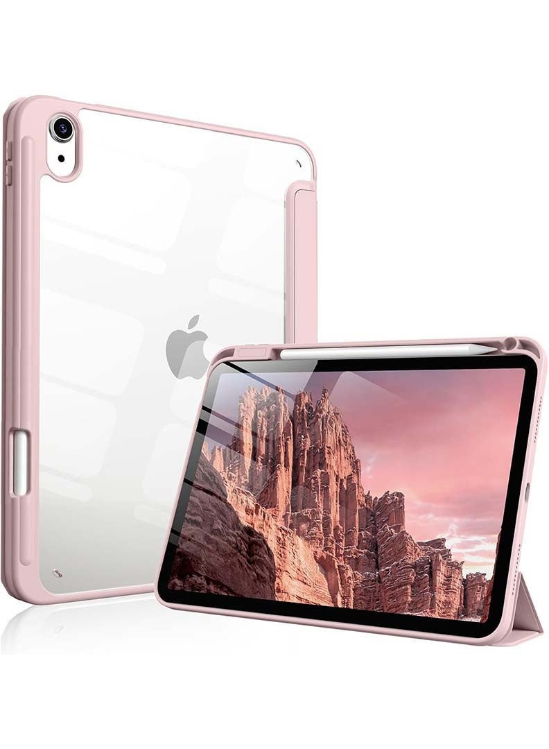 Theodor Hybrid Slim Clear Case for iPad 11th Gen (2025, 11") & iPad 10th Gen (2022, 10.9") - Shockproof Cover with Pencil Holder - Pink