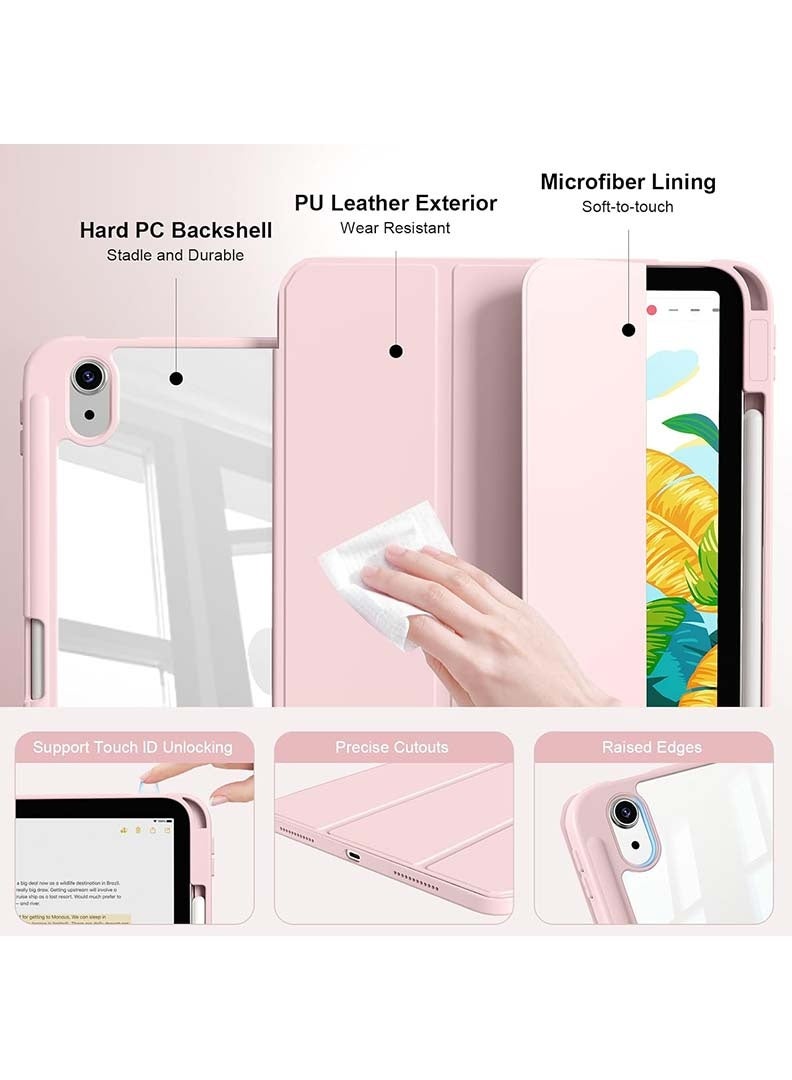 Theodor Hybrid Slim Clear Case for iPad 11th Gen (2025, 11") & iPad 10th Gen (2022, 10.9") - Shockproof Cover with Pencil Holder - Pink - Image 3