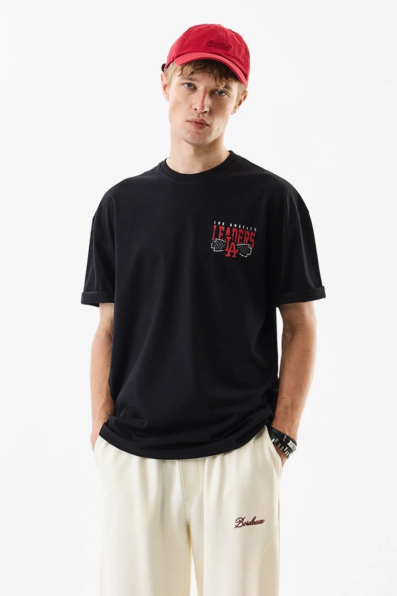 سنيتش Black Graphic Half Sleeve Oversized Streetwear T-Shirt