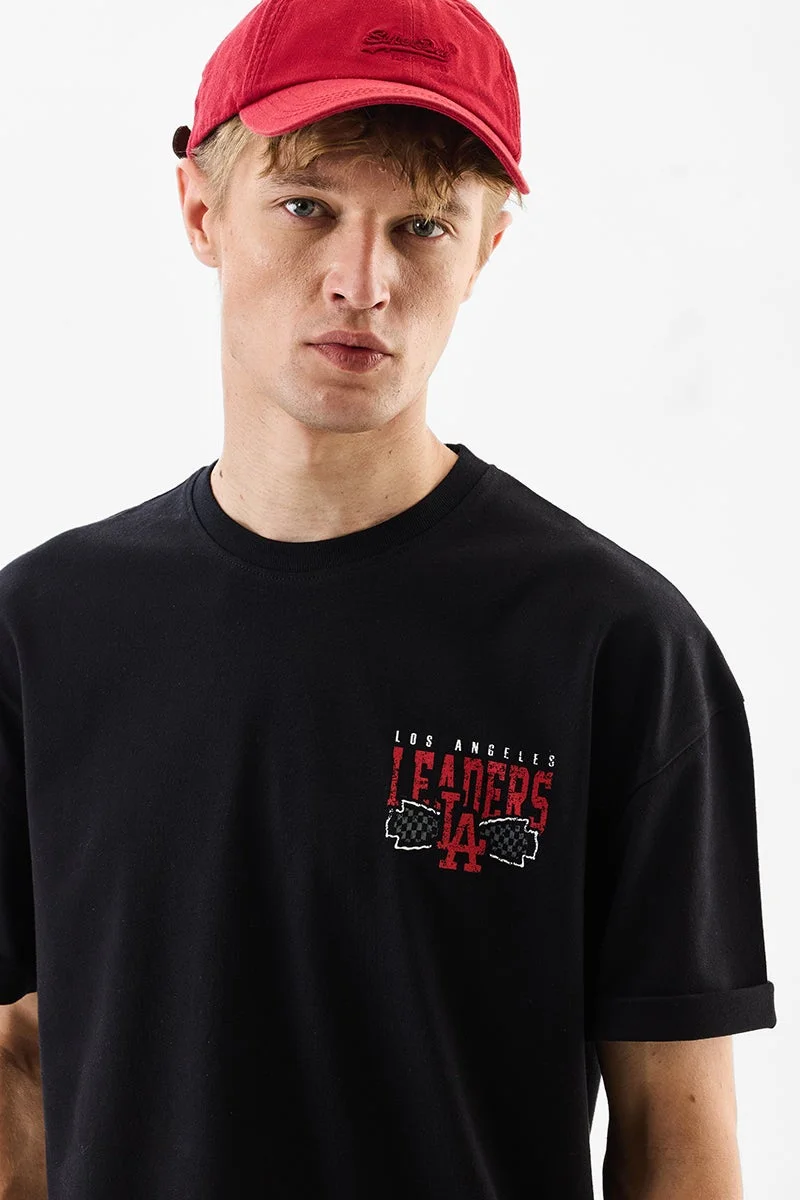 Snitch Black Black Graphic Half Sleeve Oversized Streetwear T-Shirt for Men | Best Price UAE