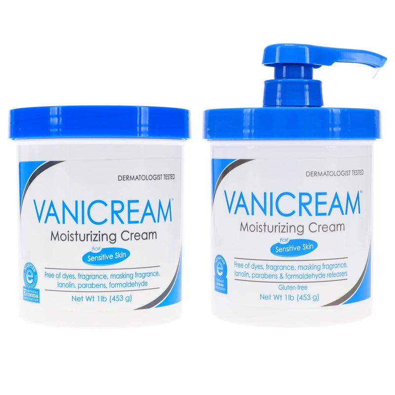 Vanicream Moisturizing Skin Cream with Pump Dispenser Plus Bonus Jar Combo Pack, 1 Pound Each - Image 1