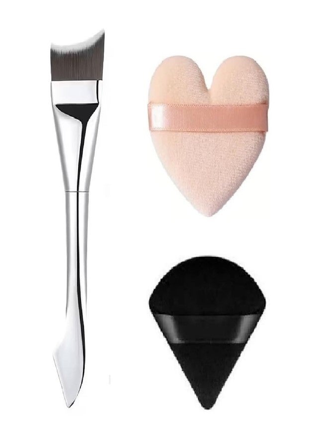Gonegal Makeup All in One Soft Flat Foundation & concealer Brush With Big Heart & Pizza Puff. (Set Of-3) - Image 1