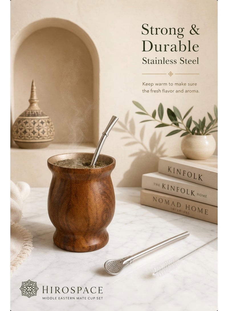 Hirospace Insulated Yerba Mate Cup,Traditional Mate Gourd for Loose Leaf Tea Drinking, Brown 8oz - Image 1