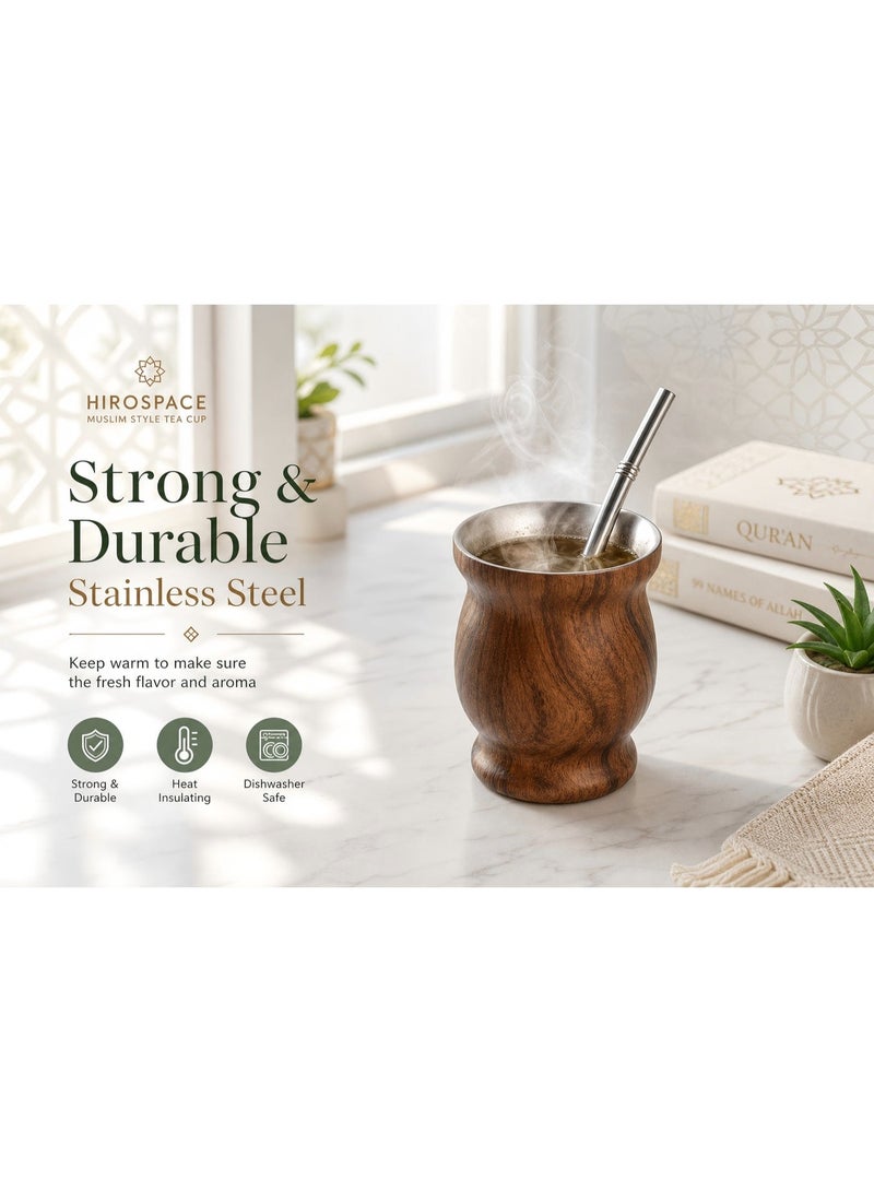 Hirospace Insulated Yerba Mate Cup,Traditional Mate Gourd for Loose Leaf Tea Drinking, Brown 8oz - Image 4