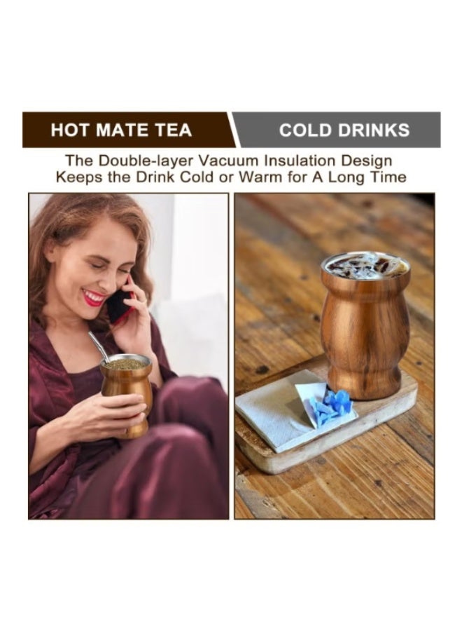Hirospace Insulated Yerba Mate Cup,Traditional Mate Gourd for Loose Leaf Tea Drinking, Brown 8oz - Image 5