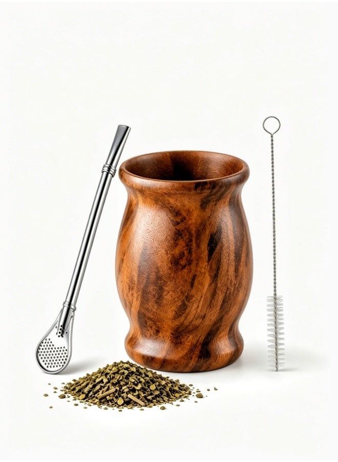 Hirospace Insulated Yerba Mate Cup,Traditional Mate Gourd for Loose Leaf Tea Drinking, Brown 8oz - Image 1