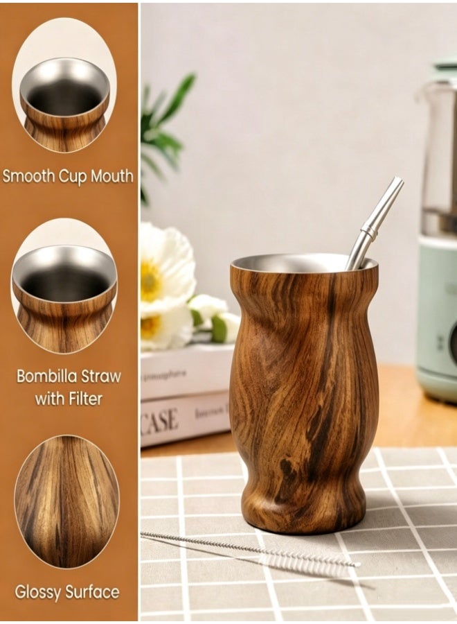 Hirospace Insulated Yerba Mate Cup,Traditional Mate Gourd for Loose Leaf Tea Drinking, Brown 8oz - Image 5