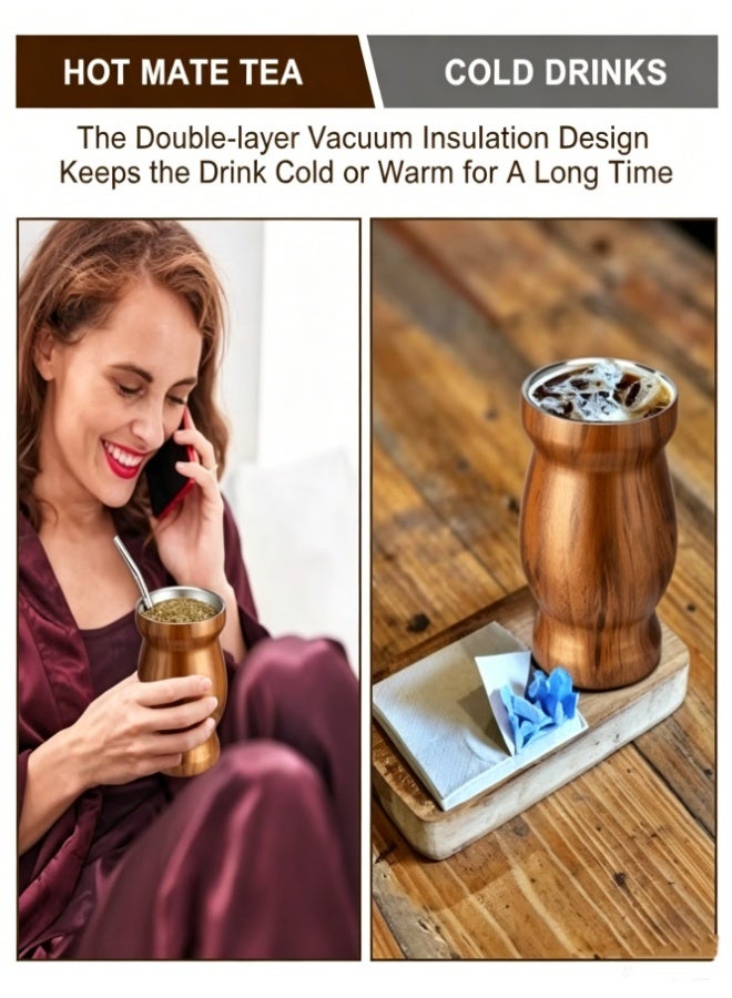 Hirospace Insulated Yerba Mate Cup,Traditional Mate Gourd for Loose Leaf Tea Drinking, Brown 8oz - Image 3