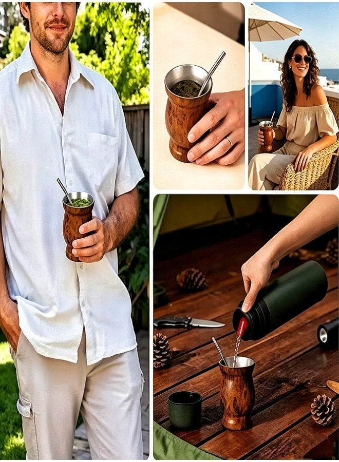Hirospace Insulated Yerba Mate Cup,Traditional Mate Gourd for Loose Leaf Tea Drinking, Brown 8oz - Image 4