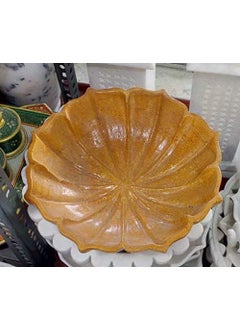 R&M RM 9inch Marble Flower Bowl Design | Yellow Marble | Center Table Bowl | Candle Holder Marble Urli | Living Room Decor  - Image 1