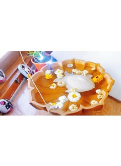 R&M RM 9inch Marble Flower Bowl Design | Yellow Marble | Center Table Bowl | Candle Holder Marble Urli | Living Room Decor  - Image 4