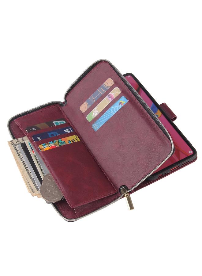 زبون جراب لهاتف Huawei P30، حقيبة محفظة بسحاب، جراب جلدي PU قلاب أفقي مع حامل و9 فتحات للبطاقات ومحفظة وحبل وإطار للصور - Image 5