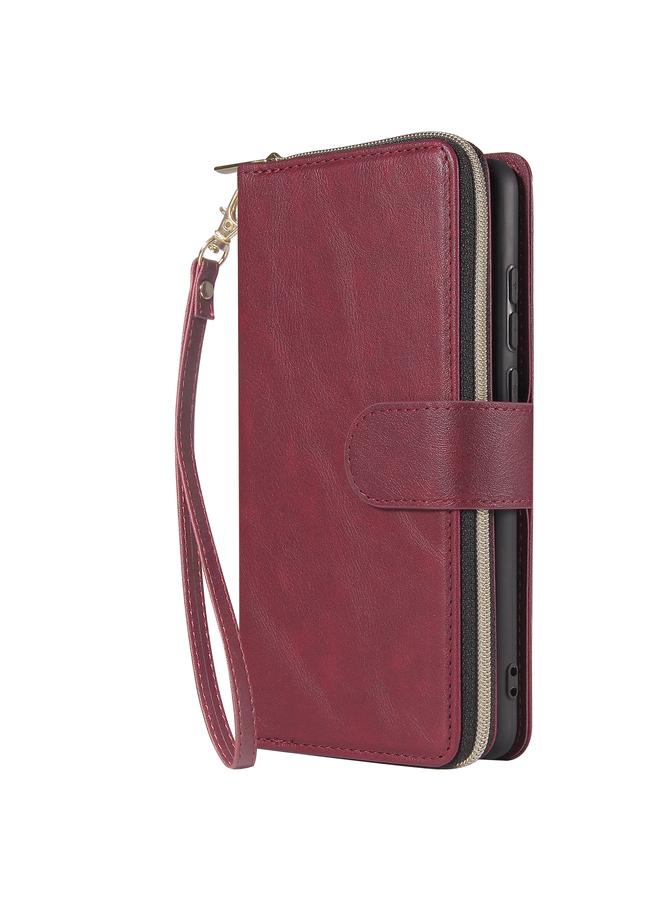 زبون جراب لهاتف Huawei P30، حقيبة محفظة بسحاب، جراب جلدي PU قلاب أفقي مع حامل و9 فتحات للبطاقات ومحفظة وحبل وإطار للصور - Image 2