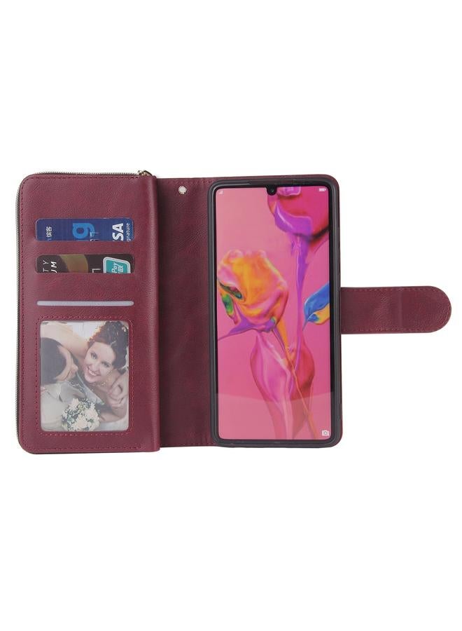 زبون جراب لهاتف Huawei P30، حقيبة محفظة بسحاب، جراب جلدي PU قلاب أفقي مع حامل و9 فتحات للبطاقات ومحفظة وحبل وإطار للصور - Image 4