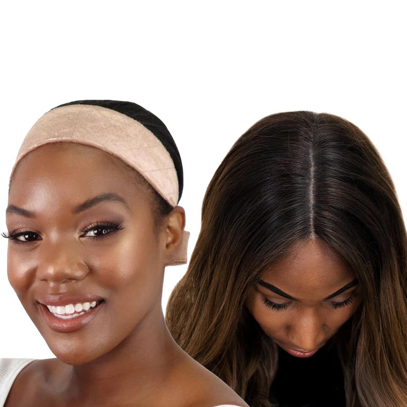 مجموعة ميلانو WiGrip، حزام قبعة الشعر الأصلي المريح، حزام شعر قابل للتعديل للدعم بدون لاصق، أشرطة رأس قبعة الشعر غير المنزلقة، بدون توتر، مقاس واحد يناسب الجميع، تان