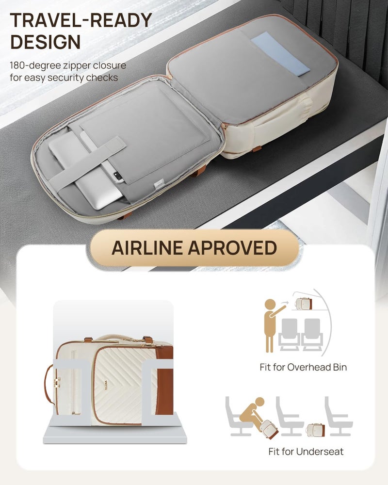 Telena Travel Backpack for Women, 15.6 inch Laptop Backpack TSA Carry on Backpack Personal Item Size Flight Approved Travel Bag Daypack with Multi-Pockets for Work, Travel, Business, Beige-Brown - Image 3