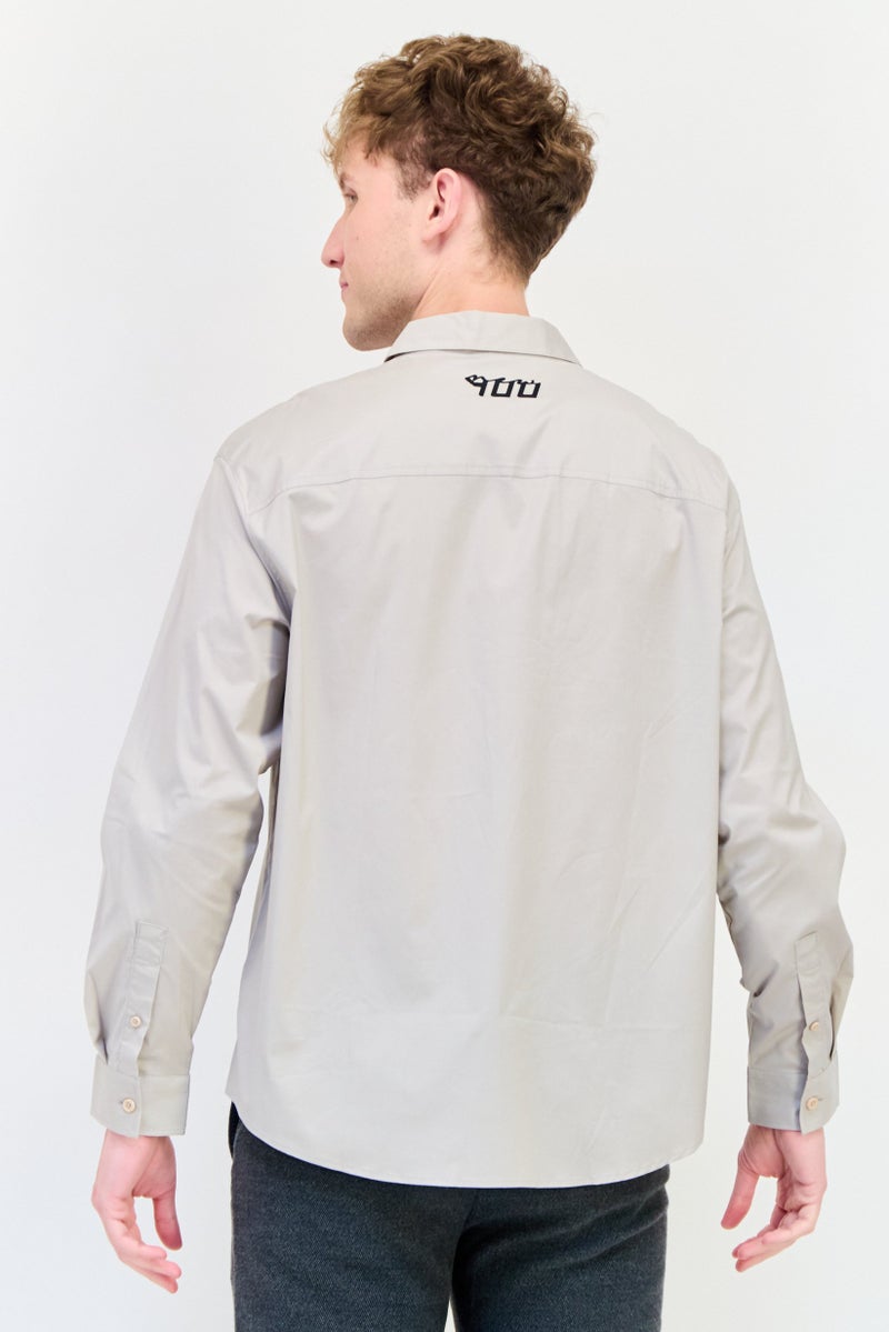 SELECTED Men Drop Shoulder Fit Plain Long Sleeve Casual Shirt, Grey - Image 3