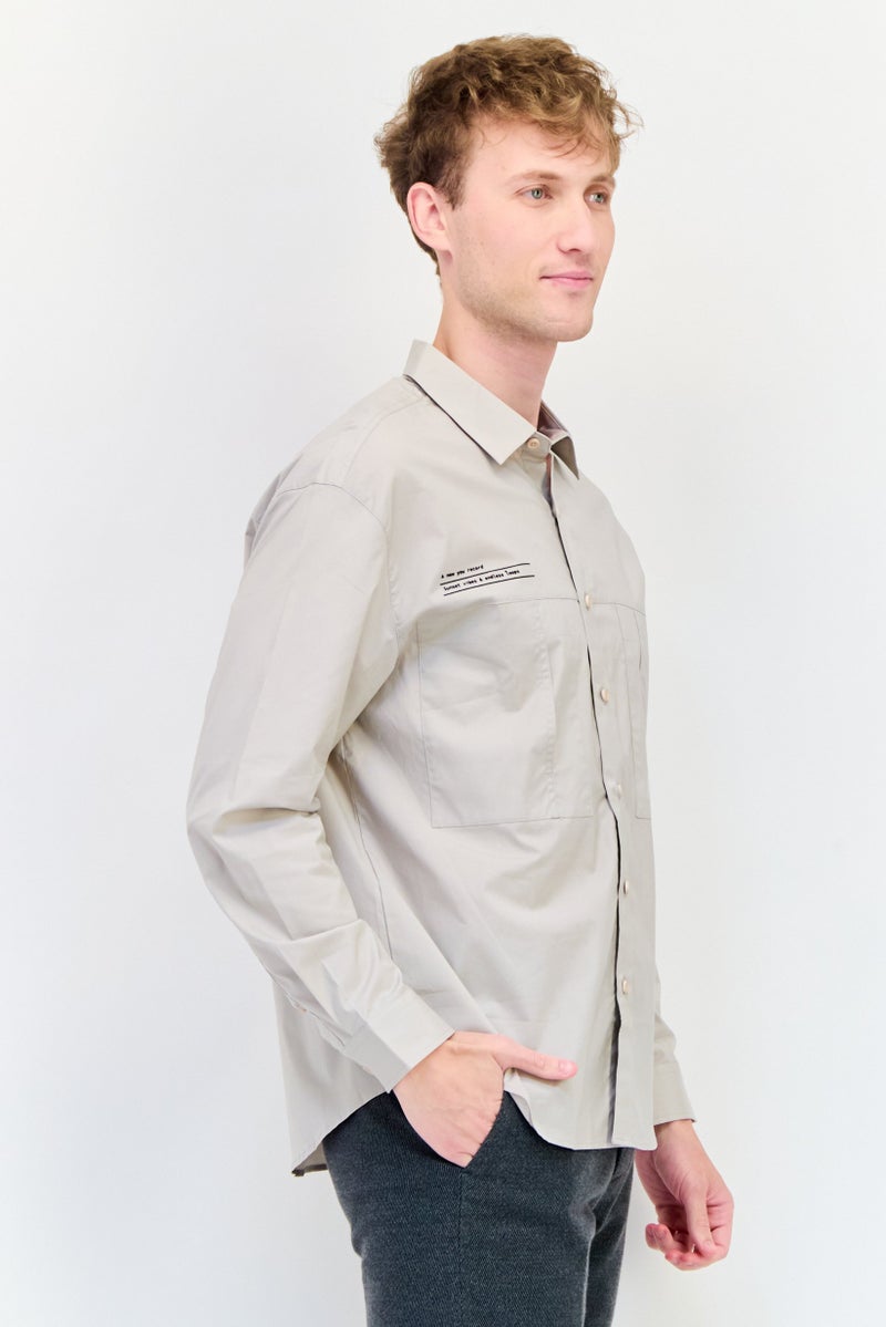 SELECTED Men Drop Shoulder Fit Plain Long Sleeve Casual Shirt, Grey - Image 2