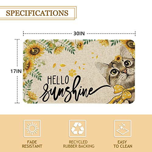 Roszwtit Spring Summer Door Mat 30 X 17 Inch Hello Sunshine Cat Doormat Indoor Outdoor Entrance Sunflower Floor Mat Non Slip Spring Summer Decor Rubber Welcome Mats - Image 2