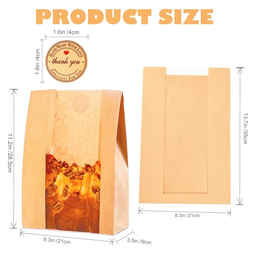 Homrelaxy 31pcs Paper Bread Bags for Homemade Bread, Sourdough Bag with Window, 13.7 x 8.3 x 3.5 Inch Large Brown Kraft Bakery Bags for Storing Loaves & Snacks, Includes 40 Sealing Stickers - Image 2