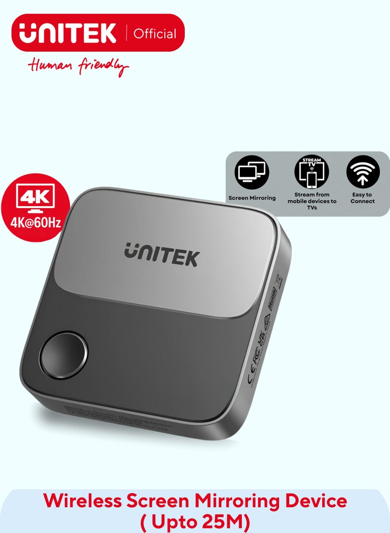 UNITEK Wireless Screen Sharing Adapter Up to 25M, 4K HD, stream contents from Android/ iOS devices, laptops/ tablet, PS4/5.  - Image 1