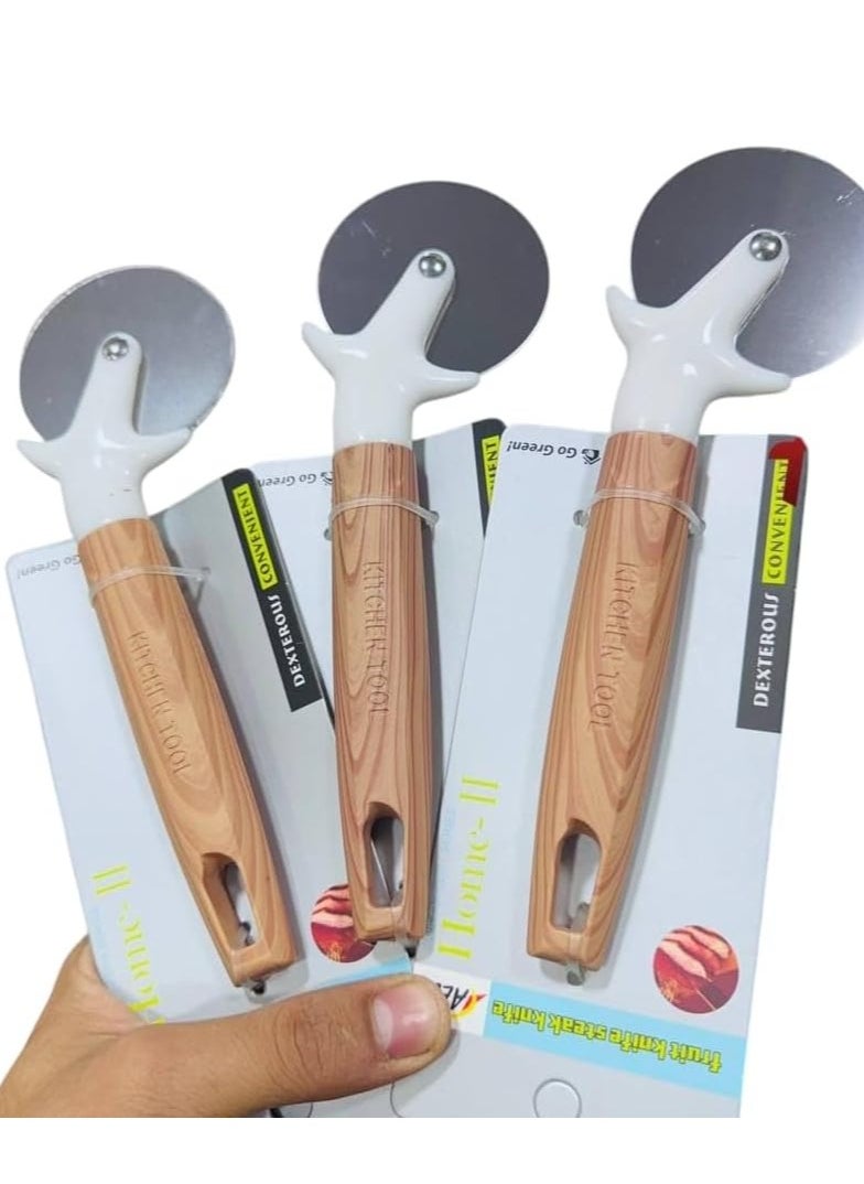 Generic 1 piece of Pizza Cutter Wheel with Wooden Handle, Stainless Steel Blade 