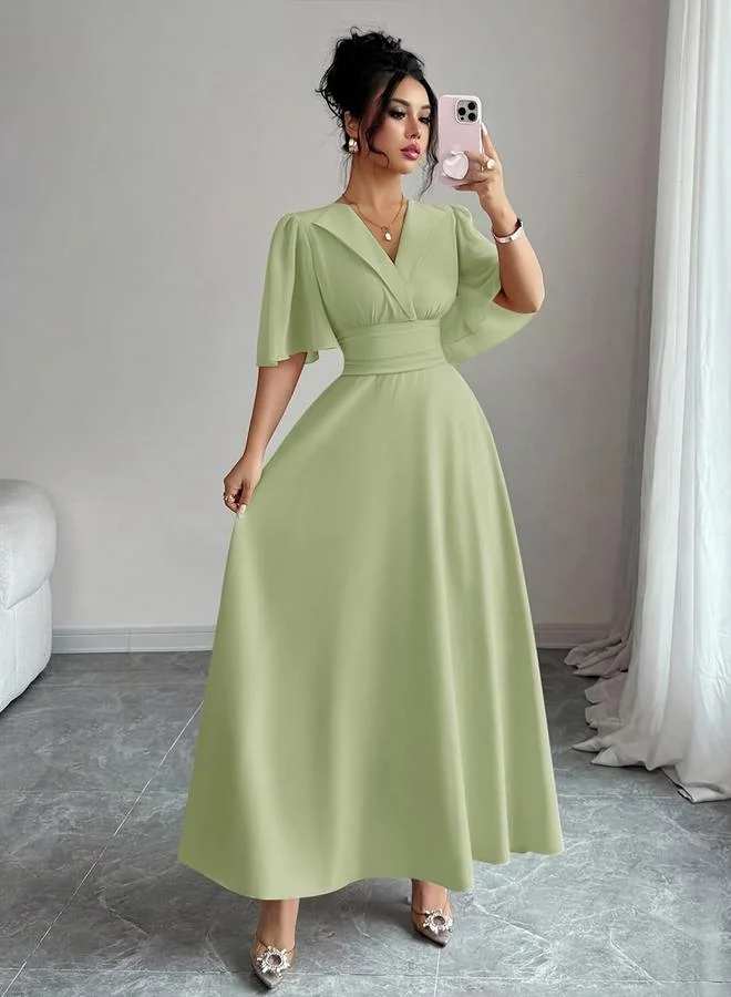 تايك تو Women'S Solid Color V-Neck Dress