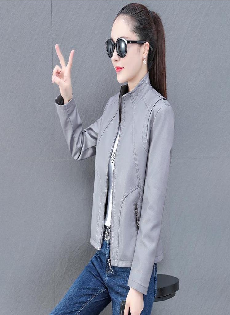 Eckek - Leather Jacket Women's Short Motorcycle Clothing Plus Size Women's Slim PU Leather Jacket - Image 1