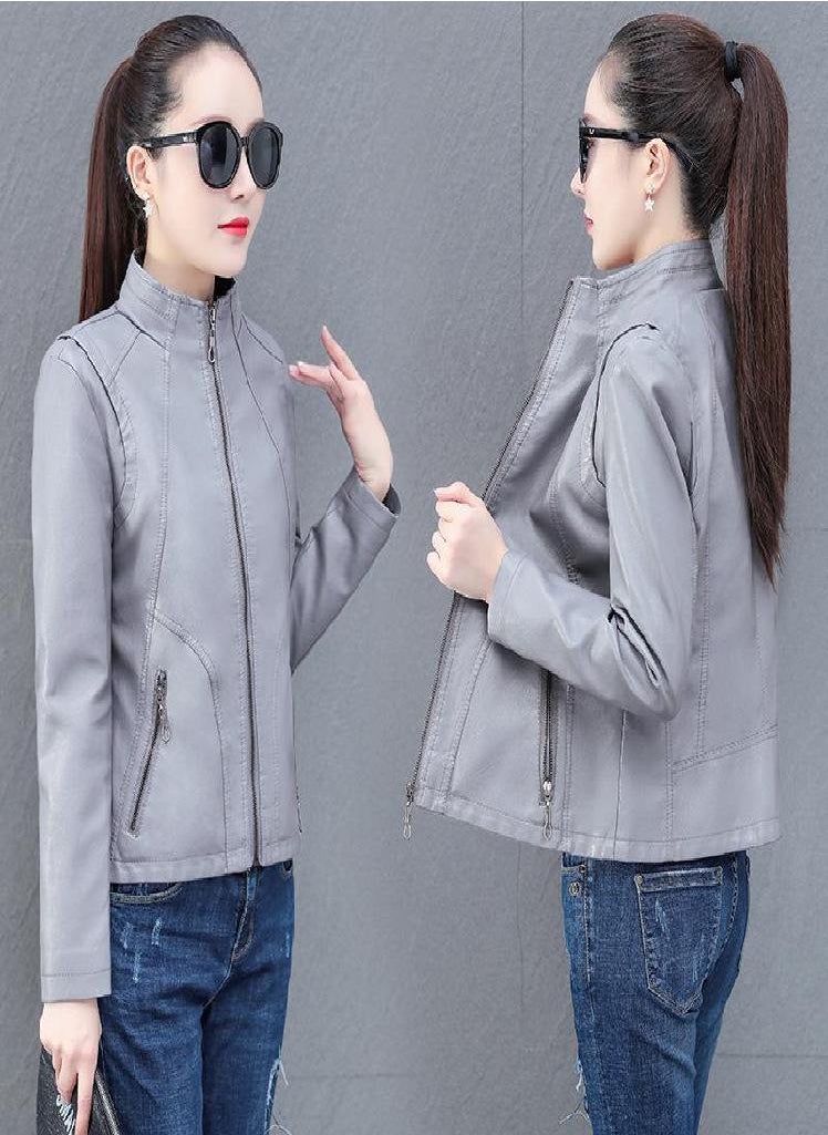 Eckek - Leather Jacket Women's Short Motorcycle Clothing Plus Size Women's Slim PU Leather Jacket - Image 1