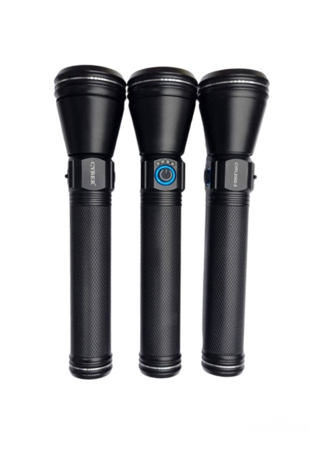 3 in 1 Rechargeable LED Flashlight With USB-C CYFL2352-3 Black