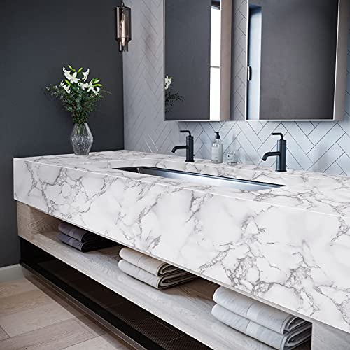 Caltero Marble Contact Paper 15.7" x 197" White Grey Marble Wallpaper Peel and Stick Glossy Marble Contact Paper Self Adhesive Contact Paper for Countertop Kitchen Cabinets Bathroom - Image 3