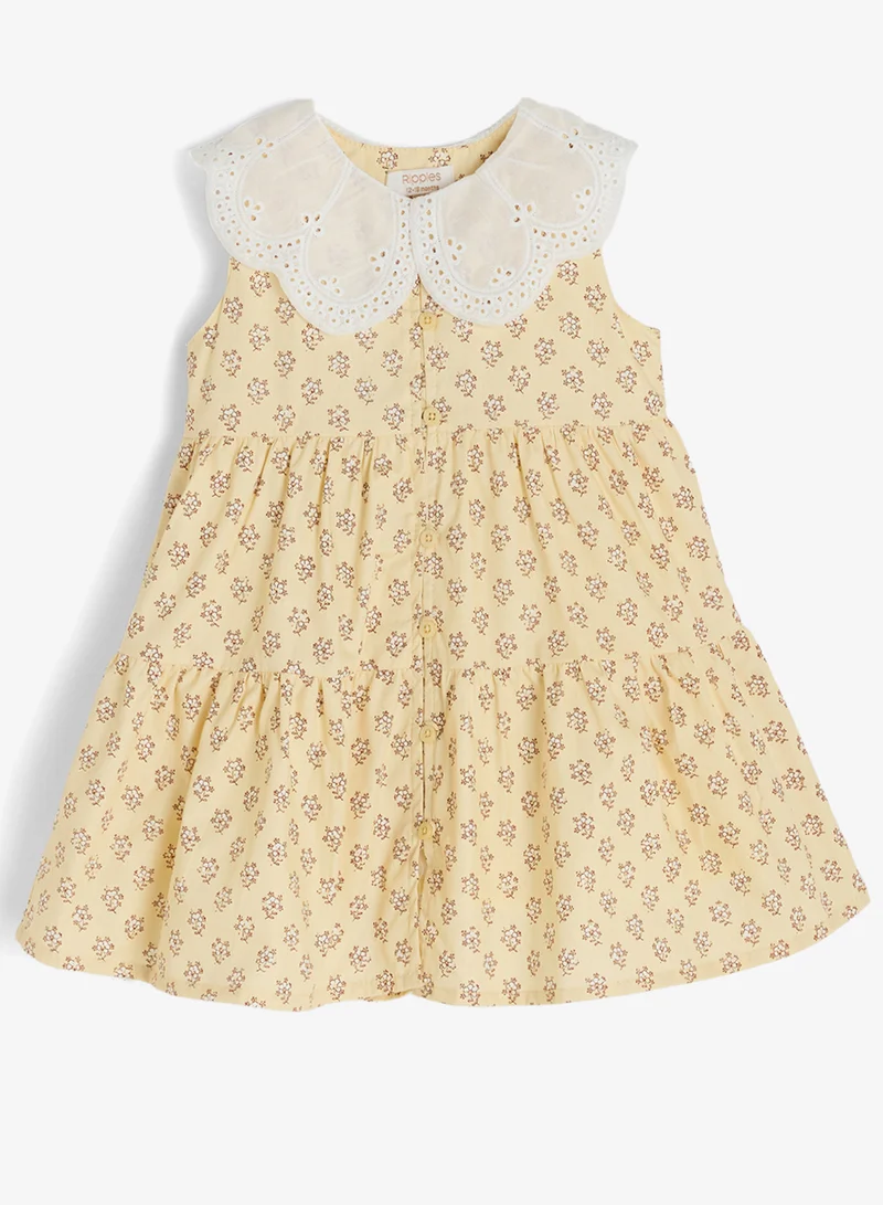ريبلز مع نمشي Girls Embroidered Lace Collar Floral Print Dress