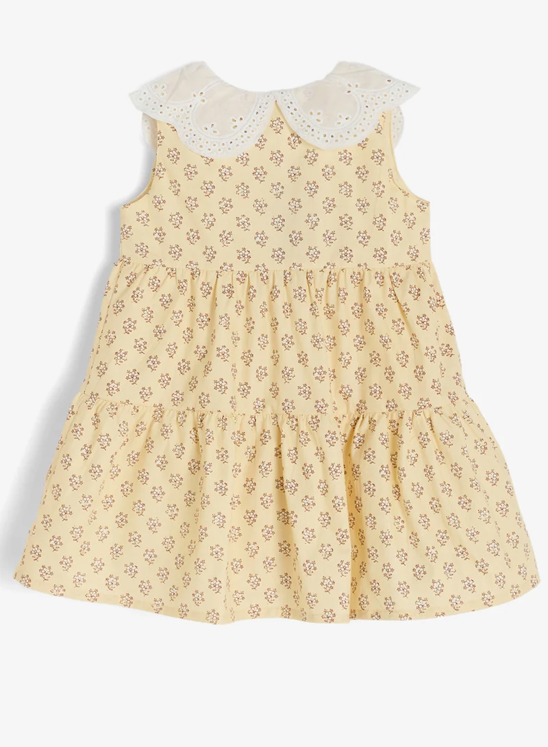 ريبلز مع نمشي Girls Embroidered Lace Collar Floral Print Dress