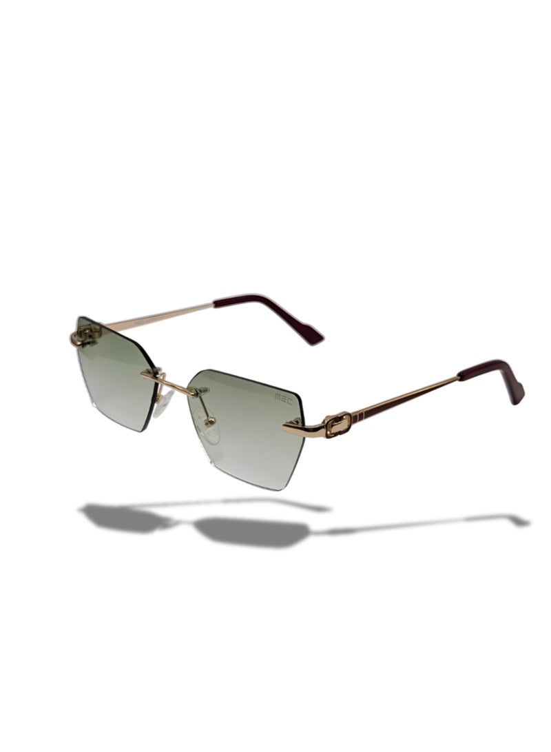 إم إي سي S25614 C1 نظارات شمسية بدون إطار سداسية للنساء والرجال - عدسات خضراء متدرجة، نظارات عصرية هندسية، ظلال خفيفة الوزن للحماية من الأشعة فوق البنفسجية - Image 1