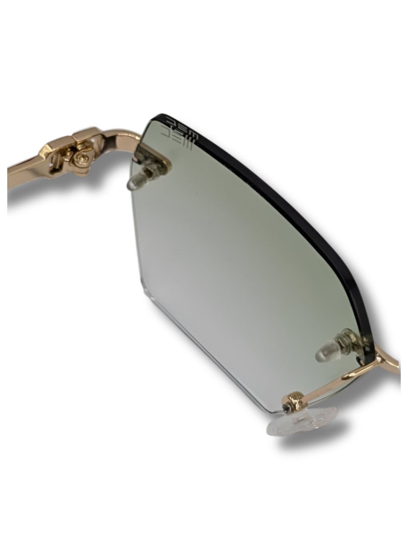 إم إي سي S25614 C1 نظارات شمسية بدون إطار سداسية للنساء والرجال - عدسات خضراء متدرجة، نظارات عصرية هندسية، ظلال خفيفة الوزن للحماية من الأشعة فوق البنفسجية - Image 4