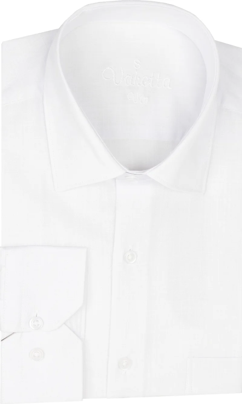 Varetta Men's White Linen Effect Pocket Long Sleeve Cotton Shirt