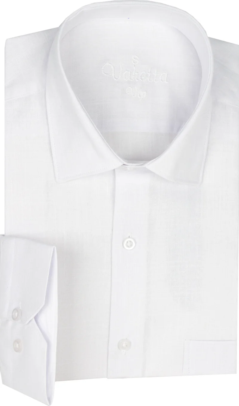 Varetta Men's White Linen Effect Pocket Long Sleeve Cotton Shirt