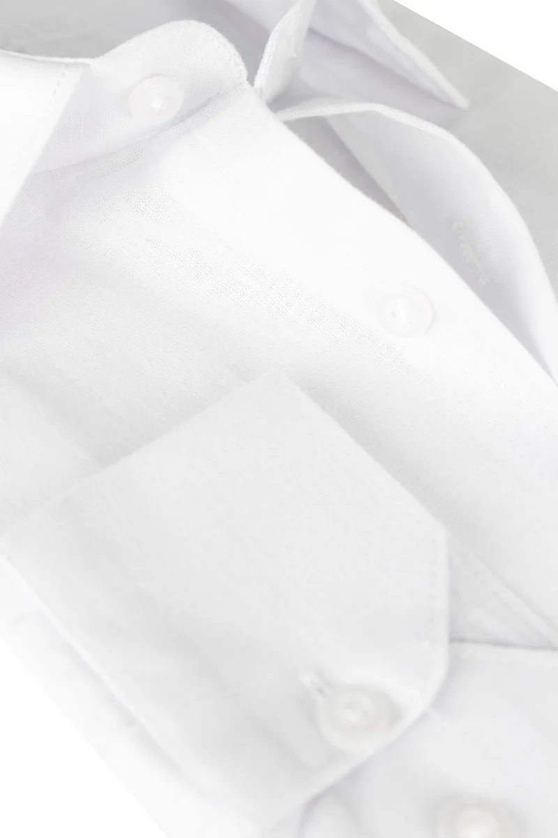 Varetta Men's White Linen Effect Pocket Long Sleeve Cotton Shirt