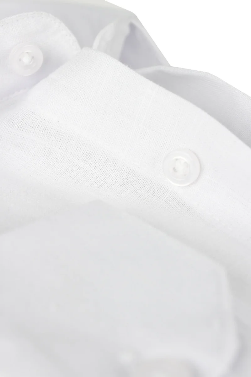 Varetta Men's White Linen Effect Pocket Long Sleeve Cotton Shirt