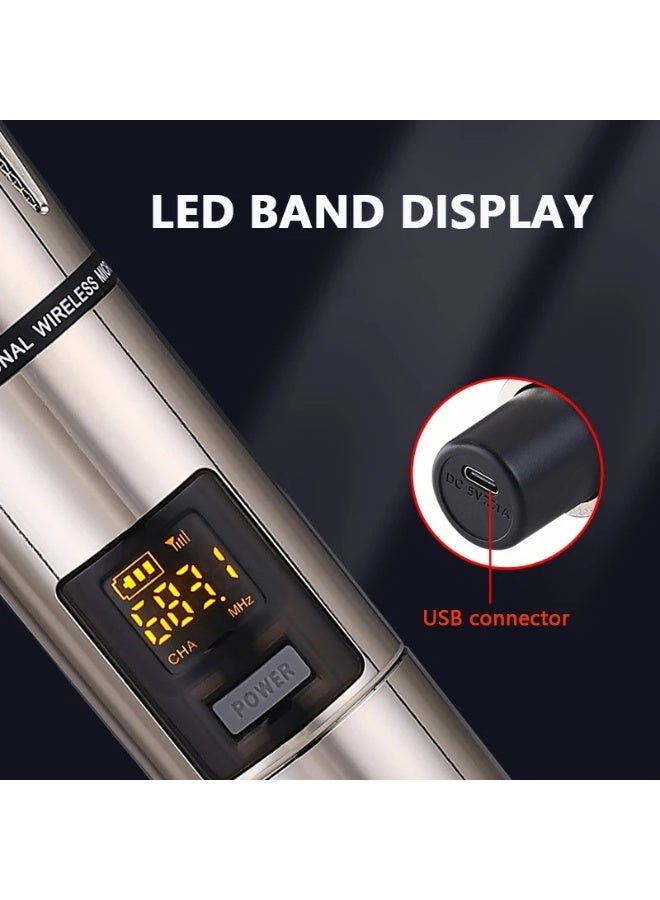 نظام ميكروفون لاسلكي UHF ممتاز ZFSZ E68، ميكروفونات يدوية معدنية مزدوجة مع مستقبل 6.35 ملم - Image 4