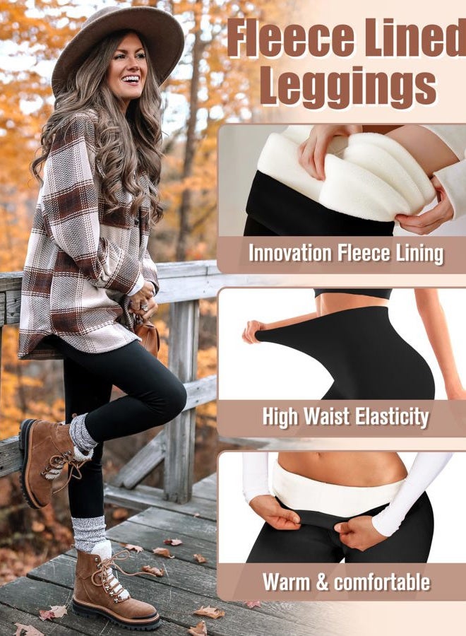 Bluemaple Women's Fleece Lined Leggings Thermal Warm Winter Tights High Waisted Yoga Workout Pants Cold Weather, 01 Fleece Lined Black, S - Image 4