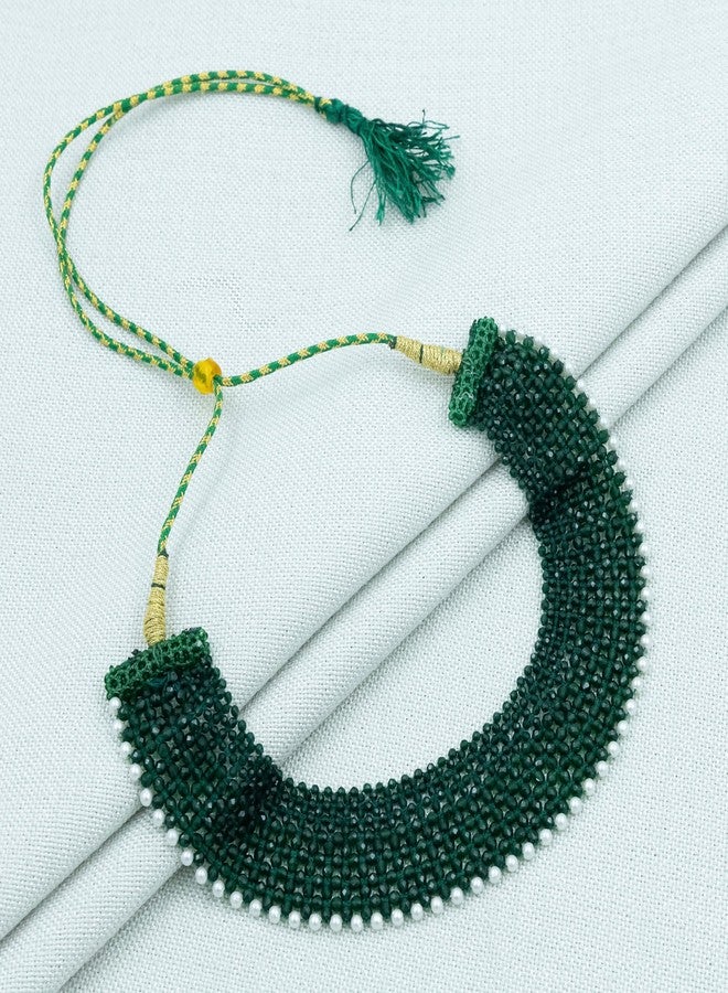 ASIDEA Green Beaded Choker Necklace for Women, Traditional Indian Style Jewelry - Image 3