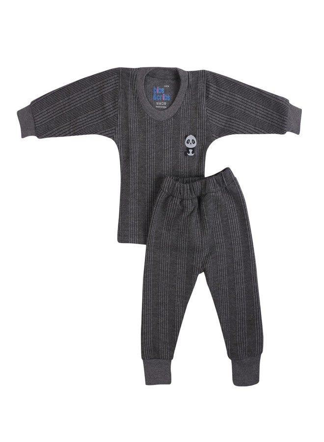 Bibs & cribs Baby Clothing Set Cotton Thermal Wear Ribbed Round Neck Top & Bottom Outfit for Newborn Infant Soft Full Sleeve Unisex Panda Print (Round Neck, 6-9 M) - Image 3
