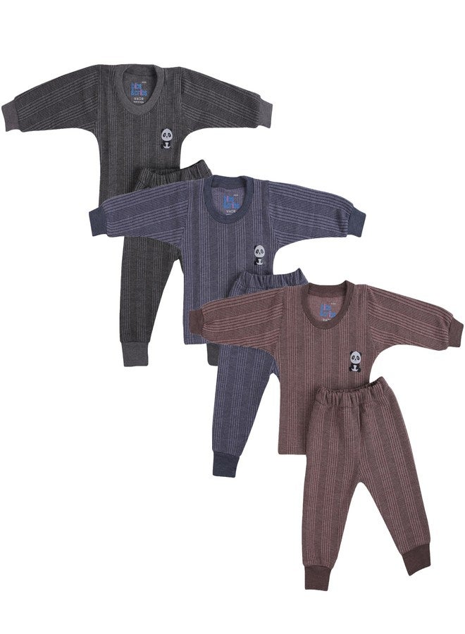 Bibs & cribs Baby Clothing Set Cotton Thermal Wear Ribbed Round Neck Top & Bottom Outfit for Newborn Infant Soft Full Sleeve Unisex Panda Print (Round Neck, 6-9 M) - Image 1